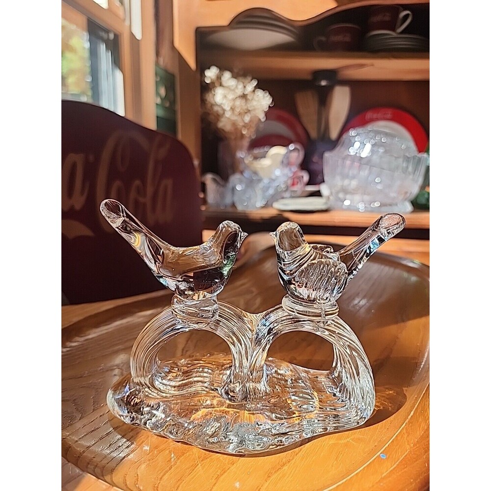 Vintage Hand Made Crystal Love Birds Doves On A Wave Or Branch